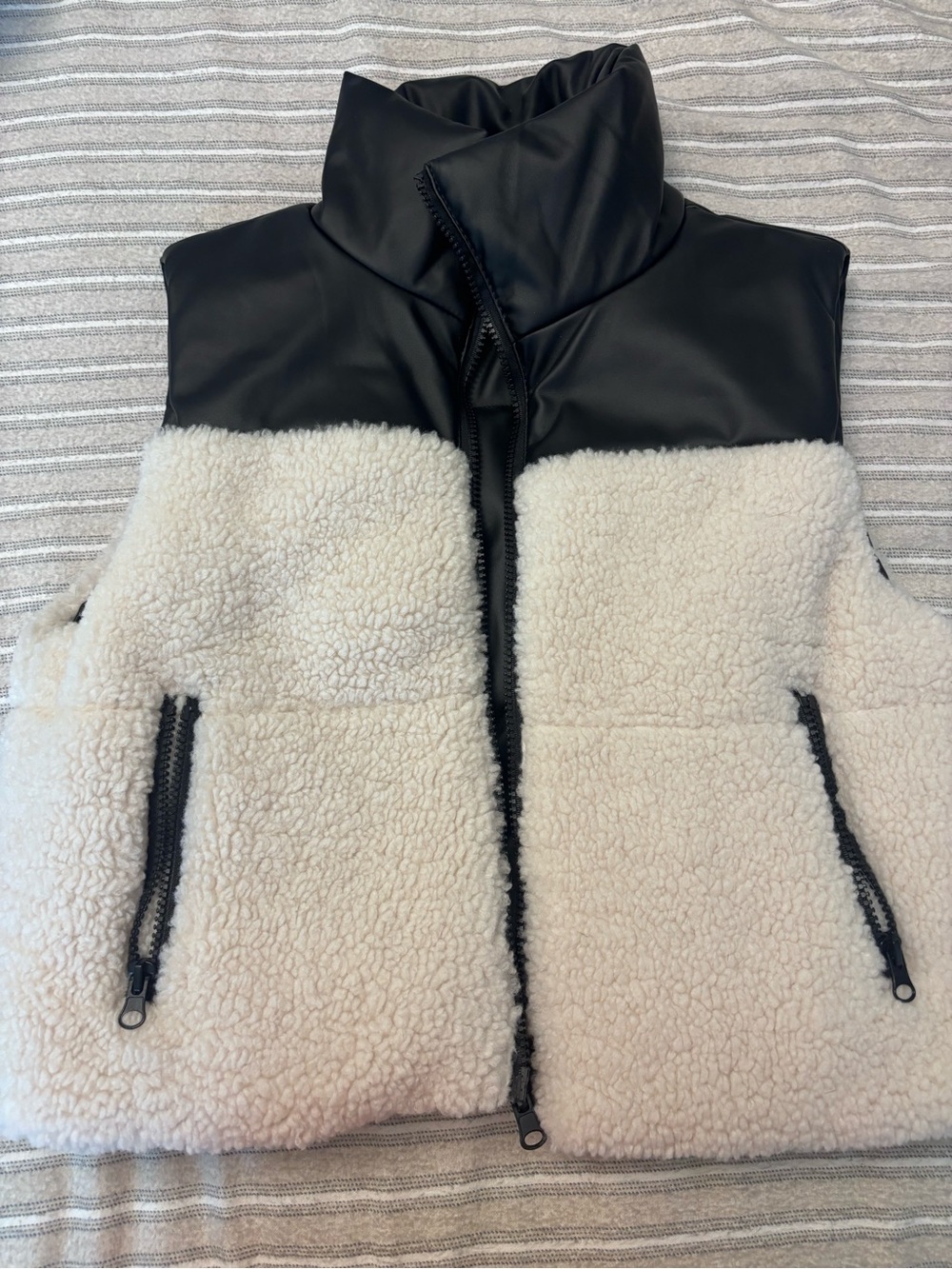 Dry Goods Black & Cream Sherpa Vest with Puffer Yoke